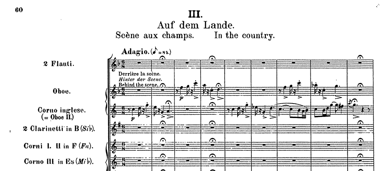 Score of the start of the 3rd movement of Berlioz's Symphonie fantastique