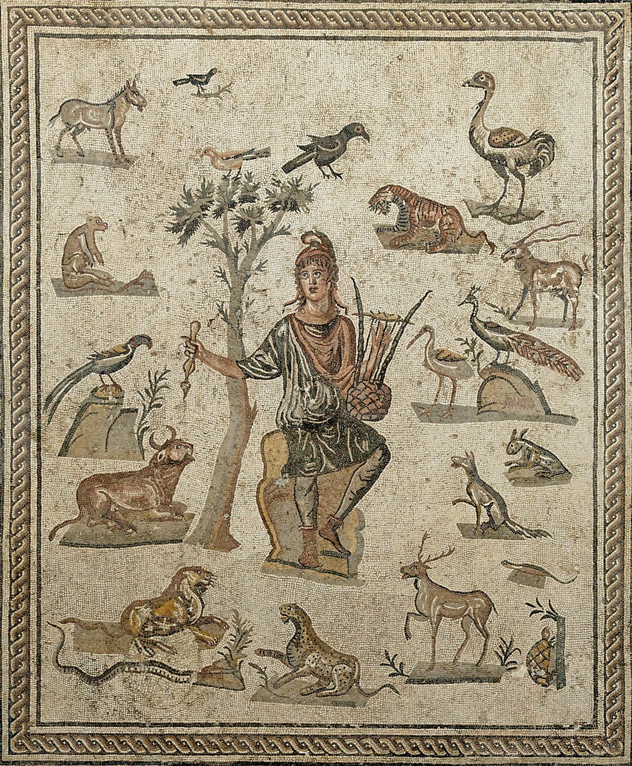 A mosaic depicting Orpheus taming the wild beasts