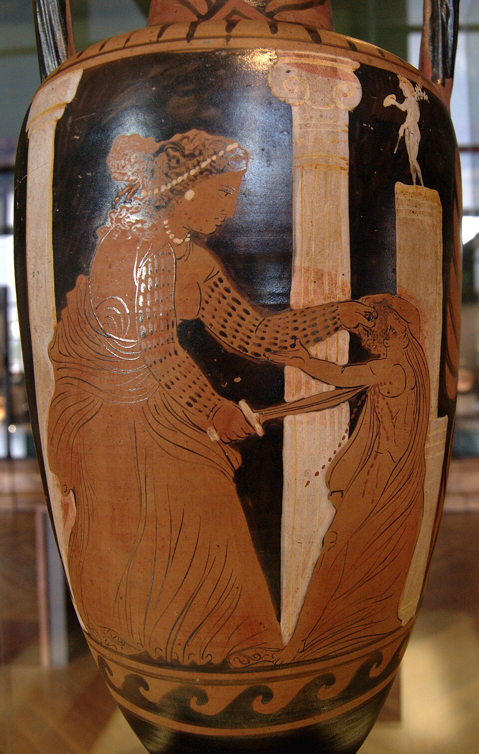 An amphora depicting Medea murdering one of her children